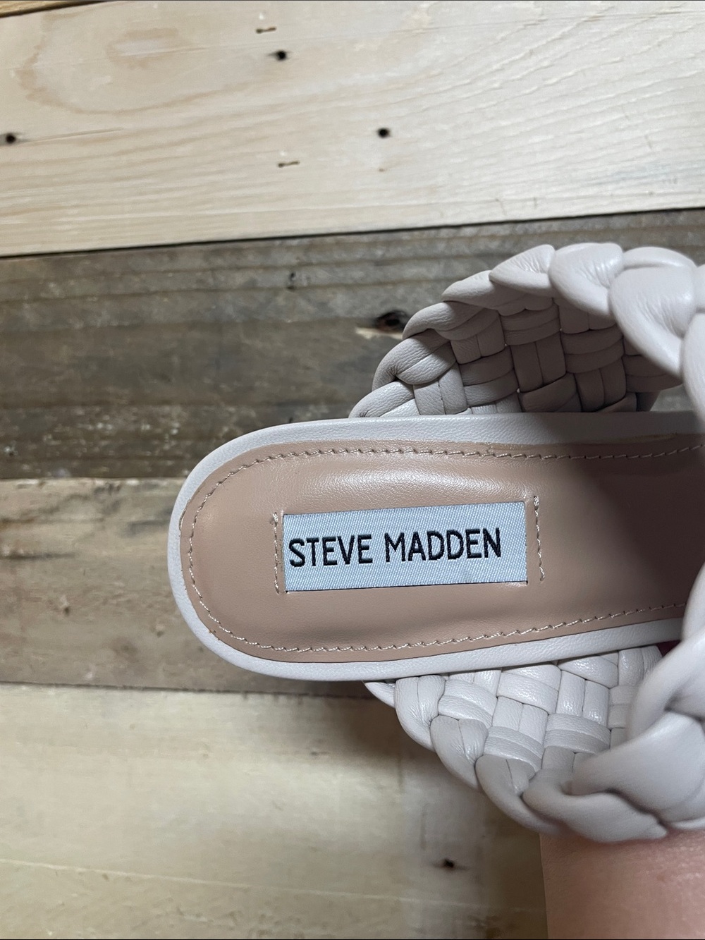 Steve Madden size 10 Twisted Braided Double-Strap Slide Sandals 5” Heel — Bone - Picture 2 of 7